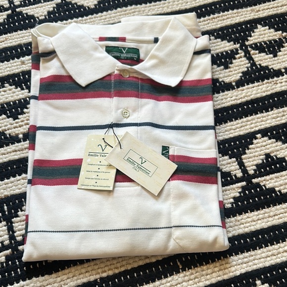 NWT vintage Emilio Valentino Red and White Polo Shirt with Classic Stripes - Picture 1 of 2